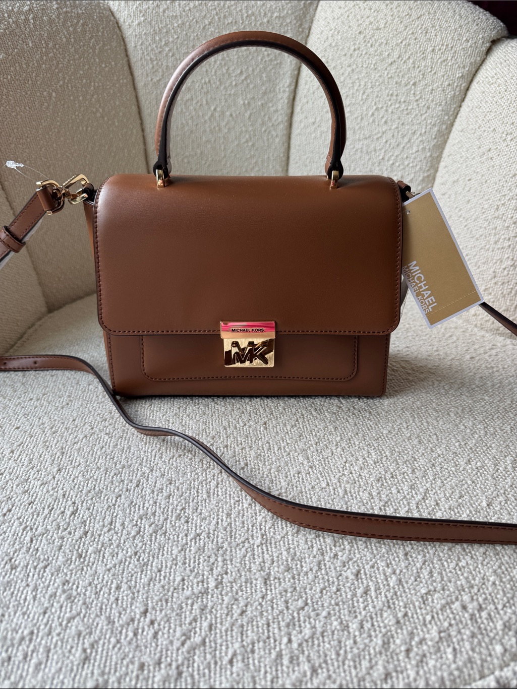 Michael Kors Brown Leather Top Handle Satchel With Gold Hardware